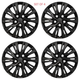 MARROW Wheel Covers Hubcaps; 16 Inch; 10 Split Spoke; Gloss Black; Plastic; Set of 4; Standard Leg
