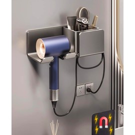 Manke Magnetic Dryer Holder Wall Mounted Dryer Hook Aluminum Dryer Rest Dryer Stand Small Storage Box Gray L