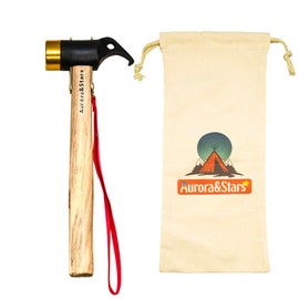 Aurora & Stars Reinforced Edition Brass Peg Hammer, Made in 2024, Wooden Handle, For Outdoor Use, Peg Punching/Punching, Set Up Tool, Safe, For Tents, Mountain Climbing, Outdoor Festivals,