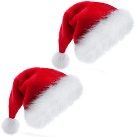 TCJJ Santa Hat,Christmas Hat for Kids Velvet Thicken Fur Christmas Hats for New Year Festive Holiday Party Supplies (Red Kids Santa Hat 2-pcs)