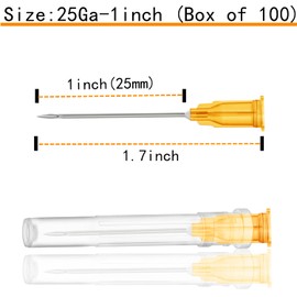 100 Pcs 25Ga 1 Inch/25mm Lab Dispensing Needle Luer Lock, Individually Sealed Wrapped