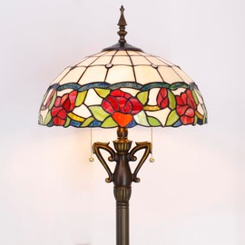AVIVADIRECT Tiffany Floor Lamp Rose Flower Style Stained Glass Standing Reading Light 16X16X66 Inches Antique Pole Corner Lamp Decor Bedroom Living Room