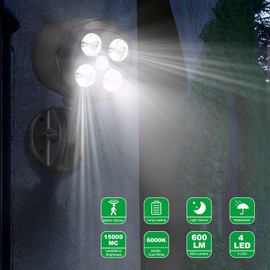 Yoyutrre Motion Sensor Battery Operated Lights with 12W 600 Lumen Motion Detector for Outside Yard and Stairs