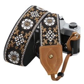 Padwa Lifestyle Camera Strap - 2 Inch Wide Crazy Horse Cowhide Head Camera Straps, Pure Cotton Woven Adjustable Shoulder Neck Strap for DSLR Cameras, Great Gift for Photographers