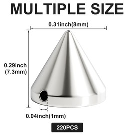 OIIKI 220 PCS 8mm Silver ABS Bullet Spike Cone Studs, Rivets Cone Spike Studs Beads, Flat Back Punk Spikes DIY Crafts Studs Glue on Decoration for Clothing Leather Clothes Belt Bag Shoes Jewelry Trims