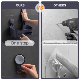 Uten Suction Cup Shower Caddy, Soap Dish, Bathroom Hook -Drill-Free Storage Basket, Removable Shower Shelf Storage Basket, 4-in-1 Bathroom Set, Grey