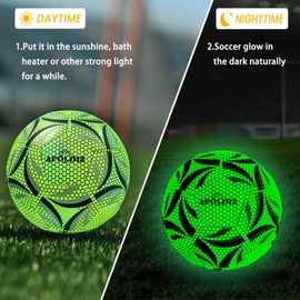 Glow in The Dark Soccer Ball Size 4/5,Glowing Luminious Soccer Balls for Day&Night Games and Training，Green Light Up Soccer Ball,Gifts for Men Youth and Adult Night Games(with Pump)