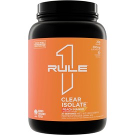 Rule One Proteins Clear Isolate - 20g All-whey Isolate Protein, Over 9g EAAs, 300mg of Electrolyte Minerals, 90 Calories, Light, Crisp, and Refreshing Taste (27 Servings, Peach Mango)