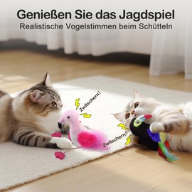 Migipaws 2 Pack Chirping Bird Cat Toy, Interactive Cat Toy Set with Flamingo & Toucan, Plush & Catnip Kitten Kicker Toy for Hunting Fun