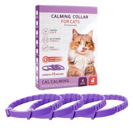 Calming Collar for Cats, 4 Pieces with Natural Pheromones, Purple, Adjustable, Anti-Anxiety for Kittens and Adult Cats, 30 Day Lifespan, Reduce Stress and Unsuitable