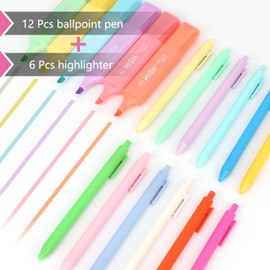 MOTIBACK 12 Pastel Pens & 6 Highlighters Set, Colorful Gel Pens with Quick-Dry Ink for Note Taking, Journaling, School & Office Supplies