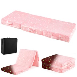 Costzon Foldable Floor Mattress for Kids, Glow in The Dark Toddler Floor Nap Mat w/Washable Flannel Cover, Tri-Folding Children Floor Bed for Sleeping Daycare Playroom, School, Kindergarten or Nursery