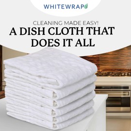 WHITEWRAP Dish Cloths Cotton| Dish Towels Absorbent and Lint Free Waffle Weave| Dish Cloths for Kitchen Washing Dishes| Fast Drying Dish Rags| 6 Pack 12"x12" White - Big Waffle