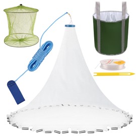 Yeahmart Freshwater Fishing Cast Net 3/8" Mesh with Heavy Duty Sinker American Monofilament Fish Throw Net for Bait Trap 5FT Radius with Fishing Bucket