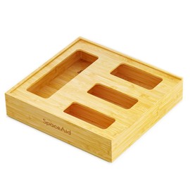 SpaceAid Bag Storage Organizer for Kitchen Drawer, Bamboo Organizer, Compatible with Gallon, Quart, Sandwich and Snack Variety Size Bag (1 Box 4 Slots, Natural, 2" High)