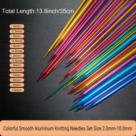 Hobekoee 60pcs Aluminum Knitting Needles Set,Colored Straight Single Pointed Stainless Steel Knitting Needle Kit,13.8inch Length for DIY Handmade Knitting with Knitting Accessories,14 Size 2mm-10mm