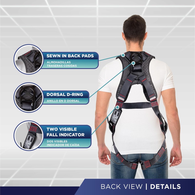 ATERET Fall Protection 5pt Safety Harness, 1D-Ring, Quick-Connect Buckle, Grommet