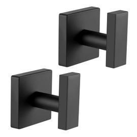JAAWAN (2-Pack) Matte Black Bathroom Robe Towel Hooks, Stainless Steel Square Heavy Duty Wall Hooks for Bathroom Kitchen Hanging Towels, Coats, Clothes