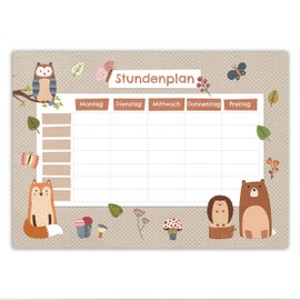 Papierdrachen Timetable DIN A4 Pad – Forest Animals – Writeable School – Diary and Weekly Planner