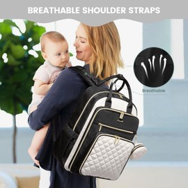 LOVEVOOK Baby Diaper Bag,Waterproof Diaper Backpack with USB Charging Port for Baby, Large Capacity Fit for 15.6 inch Laptop, Black White