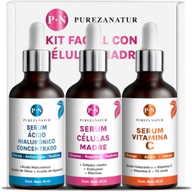 Kit Serum facial Acido Hialurónico, Vitamina C y Células Madre anti edad | Paquete completo de serum para el cuidado de la piel, hidratación y