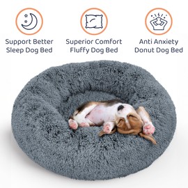 Petloox Donut Dog Bed - Premium Comfort for Anxiety Relief - Fluffy & Calming Design with Ultra-Plush Support | Cozy Round Dog Bed with Super Soft Circle Style