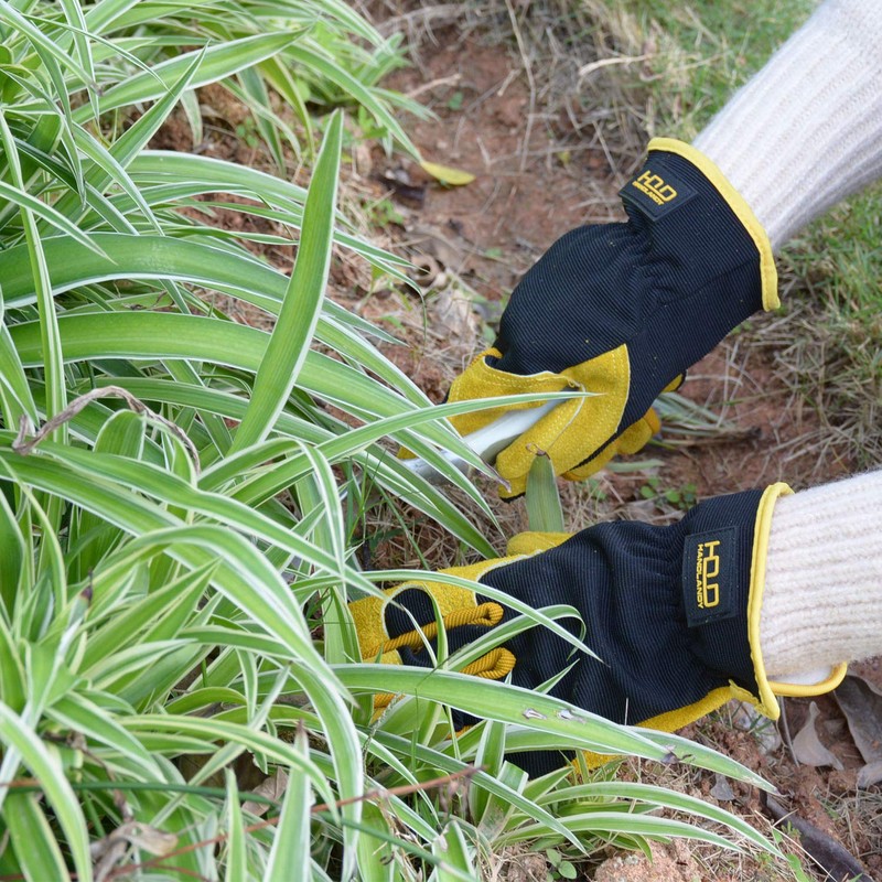 HANDLANDY Men Leather Gardening Gloves, Utility Work Gloves for Garden
