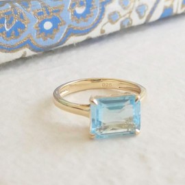 Baguette Blautopas Vergoldet Sterling Silber Ring - Natürlicher Edelstein - Geburtstagsgeschenk - Weihnachtsgeschenk - Handgefertigte Geschenkideen für Frauen - Größe: US Size 7 / Diameter 17.3