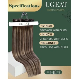 Ugeat Clip in Hair Extensions Real Human Hair 16 Inch Clip in Human Hair Extensions for Women Real Hair Clip in Extensions Straight 120Gram Dark Brown Ombre Ash Blonde Balayage #4/18/4