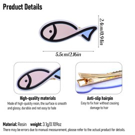 6 Pcs Cartoon Pink Fish Hair Clips Line Little Fish Non Slip Resin Barrette Sweet Bangs Headwear Styling Clip for Women Ocean Hair Accessories Hairstyle Tool
