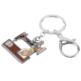 NEWEI Enamel Keyring Sewing Machine Pendant Sewing Enthusiasts Rings Decoration for Women Girls Children Bag Purse Charms Car Gifts, brown