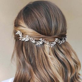 JAKAWIN Tocado de Novia con Hojas Y Flores, Accesorio para El Pelo de Novia, Tocado de Cristal para Mujer Hv203 (1 Plateado)