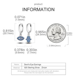 Parmuz Drop/Dangle Earrings for Women 925 Sterling Silver Earrings Hanging Modern Boho Lightweight Statement Boho Evil Eye Star Moon Love Huggie Earrings Jewellery Gift, Cubic Zirconia, Cubic Zirconia