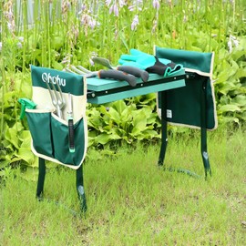 Ohuhu Garden Kneeler and Seat Heavy Duty, Upgraded Gardening Stool with Thicker Wider EVA Foam Kneeling Pad Foldable Garden Bench with 2 Large Tools Pouches, Gardening Gifts for Women Mom Men Seniors
