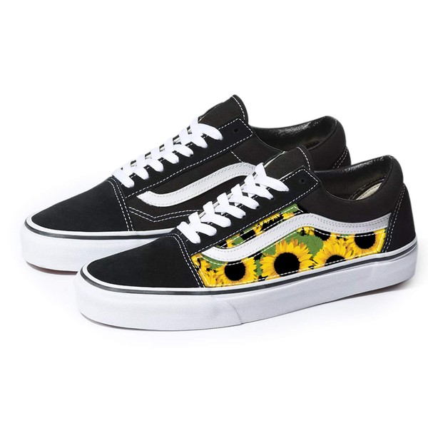 Black Old Skool x Sunflower Pattern Custom Handmade Shoes By Patch Collection