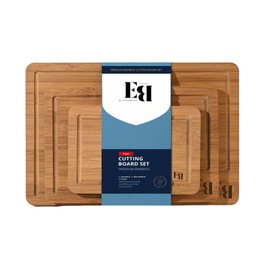 ELITE BLACKSMITH CRAFT WOOD Wooden Cutting Boards for Kitchen Serving & Meal Prep - Bamboo Wood Board Set with Deep Juice Groove Side Handles - Charcuterie & Chopping Butcher Block for Meat (3 Pcs)