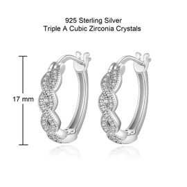 18k White Gold Plated 925 Sterling Silver Huggie Hoop Earring with Cubic Zirconia CZ Crystal Women Girls - Multiple Styles Cross/Twist/Infinity/Braided (Braided Twist Huggie)