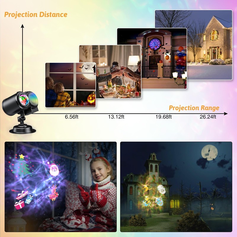 YAZEKY Outdoor Christmas Projector, 24 Films, LED Projection Lamp, 10