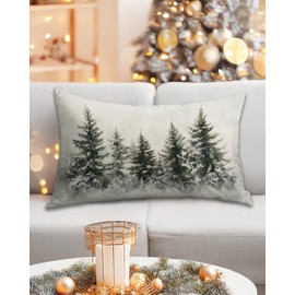 Winter Forest Pillow Cover 12x20 Inch – Neutral Snowy Pine Tree Throw Pillow – Minimalist Christmas Decor for Couch, Rustic Farmhouse, or Woodland Holiday Home