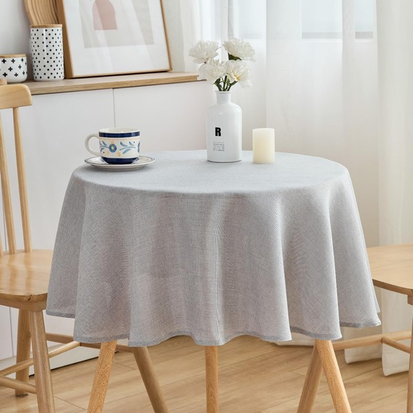 SPRICA Round Tablecloth 120cm/48in Diameter Water Resistant Linen Effect Coarse
