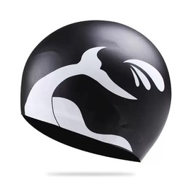 Silicone Swim Cap for Men Women Adult, Durable Swimming Hat with Ear Protection/Long Hair to Keep Hair Dry, Waterproof Bathing Caps for Swimming Cap (Black)