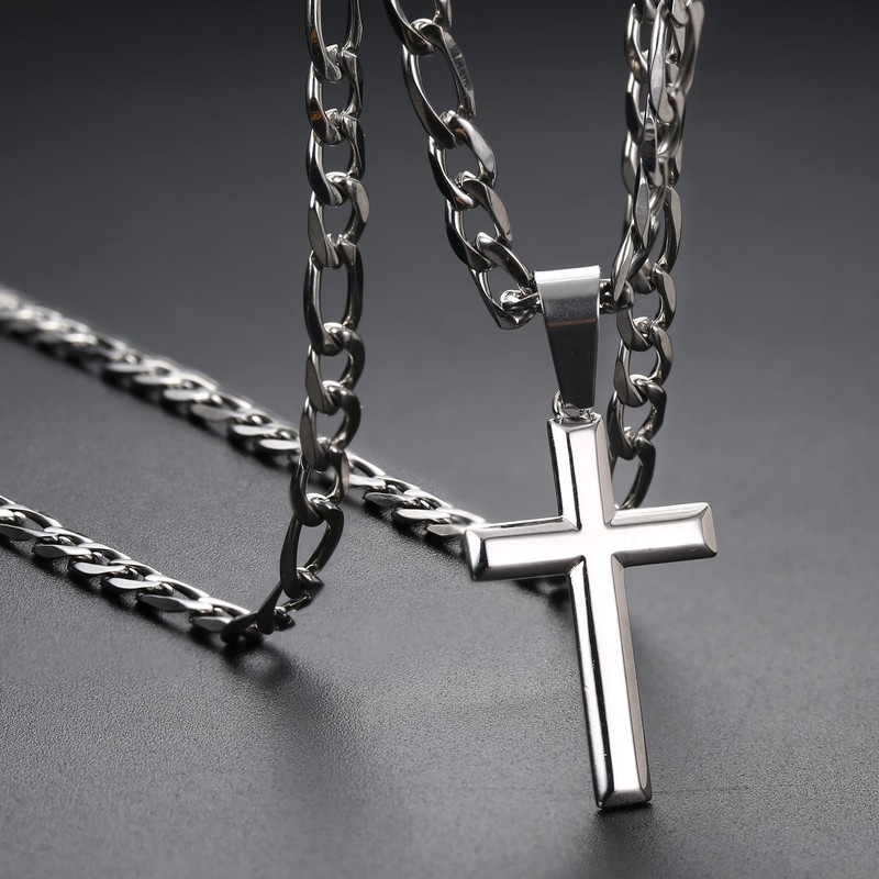 Krfy Cross Chain 925 Silver with Figaro Chain Made of