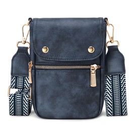Leather Small Crossbody Bags for Women, Lightweight Cell Phone Cross body Purse Bag with Credit Card Slots Soft Slingbag with Adjustable Strap Navy Blue