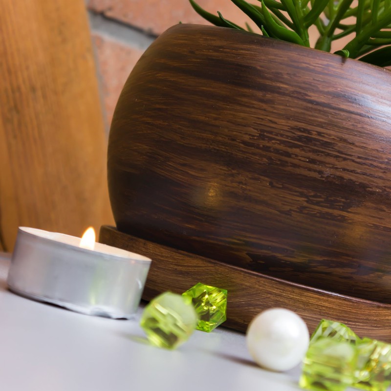 Dark brown ceramic 11 cm planter with saucer, ORB series