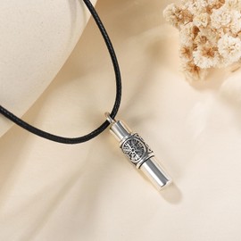 Viking Urn Necklace for Ashes Sterling Silver Viking Runes Celtic Knot Pendant Memorial Gifts Keepsake Cremation Jewelry for Men, Sterling silver