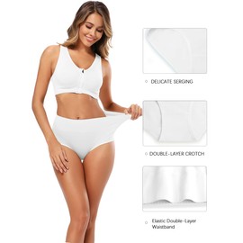 Molasus Women's Soft Cotton Underwear Briefs High Waisted Postpartum Panties Ladies Full Coverage Plus Size Underpants Pack of 5,White,Small