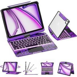 GUSGU Transparent Case with Wireless Keyboard only for 2024 iPad Pro 11-in.(M4), 7 Colors Backlight, Trackpad, 360°Rotating Stand for iPad Pro 11(5th Gen), Tech Style