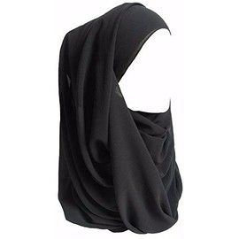 KAV Women Plain Elegant Chiffon Head Scarf Hijab - Silk Changer and Color Turban Light Large Maxi Hair Wrap Cover for Girls - Shawl Head Piece (Black)