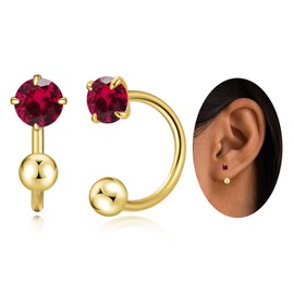 Small Huggie Half Hoop Earrings for Women Girls,Tiny 3mm Birthstone Earrings Cartilage Hypoallergenic Stud for Women (Jan)