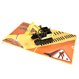 Excavator Pop Up Card, 3D Birthday Card for Construction Workers, Architects, Kids, Fathers Day